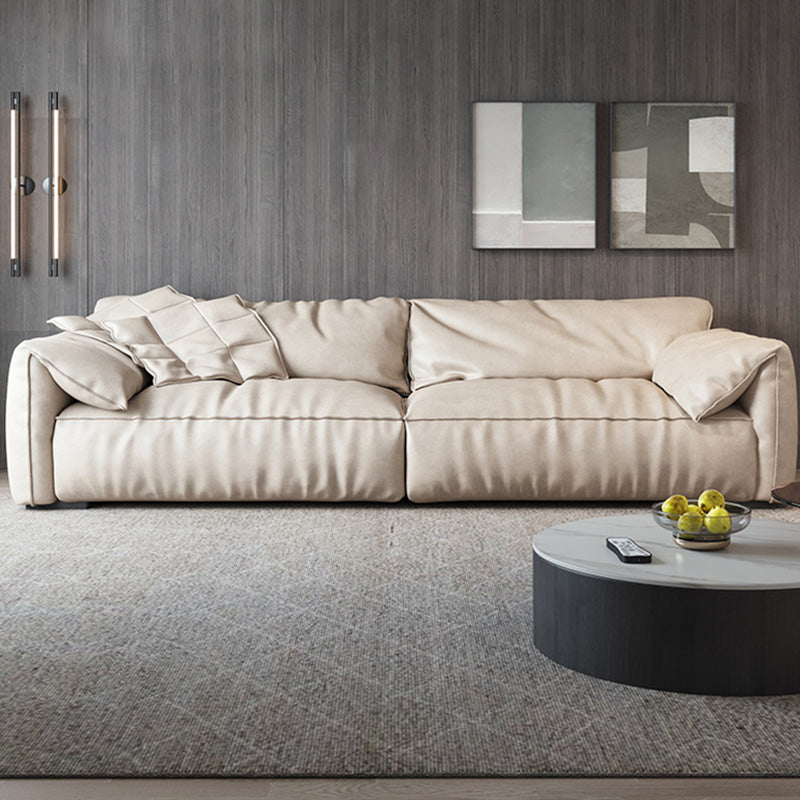 Pillow Armrest Down/latex Upholstery Imitation Leather Upholstery Beige Rectangular Sofa 94"L x 41"W x 33.5"H Clearhalo 'furn' 'furn_sofas' 'Furniture' 'furniture_sofas' 'kitchen' 'kitchen_sofas' 'Living Room Furniture' 'Sofa' 'sofas' 4657399