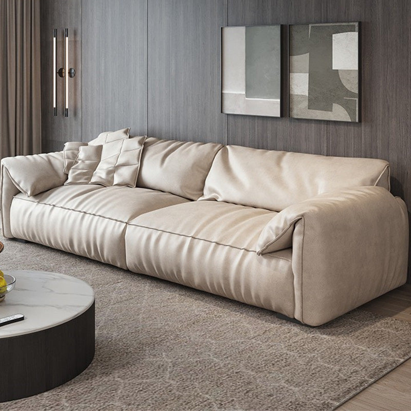 Pillow Armrest Down/latex Upholstery Imitation Leather Upholstery Beige Rectangular Sofa 71"L x 41.5"W x 33.5"H Clearhalo 'furn' 'furn_sofas' 'Furniture' 'furniture_sofas' 'kitchen' 'kitchen_sofas' 'Living Room Furniture' 'Sofa' 'sofas' 4657400