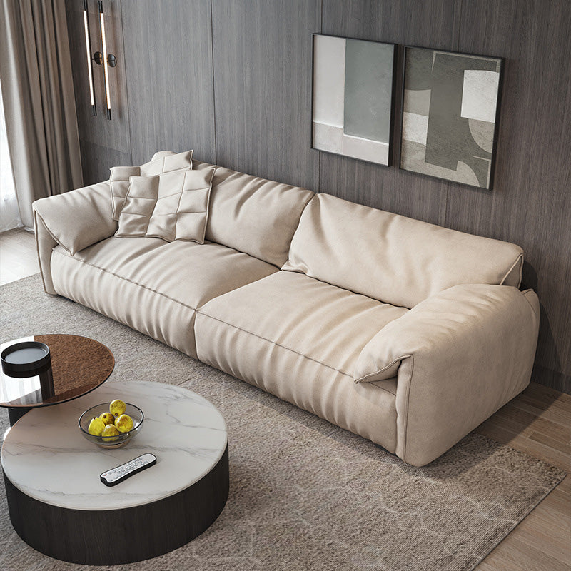 Pillow Armrest Down/latex Upholstery Imitation Leather Upholstery Beige Rectangular Sofa 86.5"L x 41.5"W x 33.5"H Clearhalo 'furn' 'furn_sofas' 'Furniture' 'furniture_sofas' 'kitchen' 'kitchen_sofas' 'Living Room Furniture' 'Sofa' 'sofas' 4657401