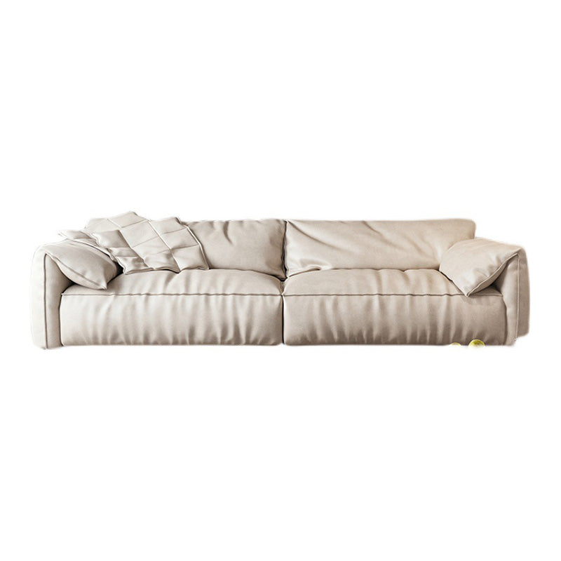 Pillow Armrest Down/latex Upholstery Imitation Leather Upholstery Beige Rectangular Sofa Clearhalo 'furn' 'furn_sofas' 'Furniture' 'furniture_sofas' 'kitchen' 'kitchen_sofas' 'Living Room Furniture' 'Sofa' 'sofas' 4657402