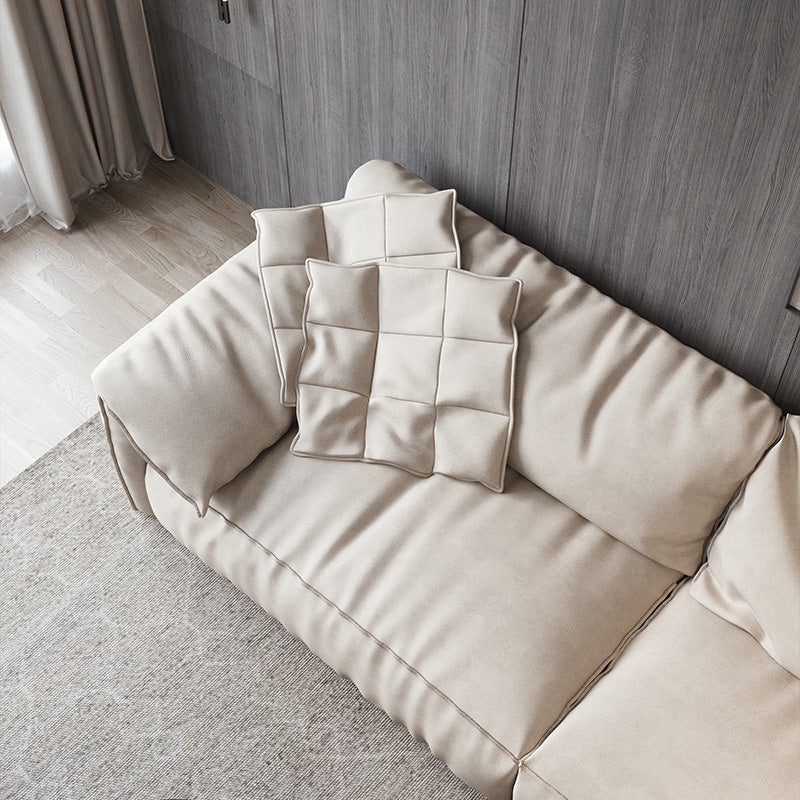 Pillow Armrest Down/latex Upholstery Imitation Leather Upholstery Beige Rectangular Sofa Clearhalo 'furn' 'furn_sofas' 'Furniture' 'furniture_sofas' 'kitchen' 'kitchen_sofas' 'Living Room Furniture' 'Sofa' 'sofas' 4657404