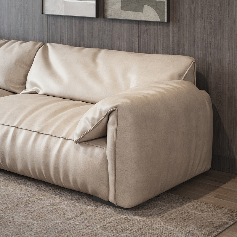 Pillow Armrest Down/latex Upholstery Imitation Leather Upholstery Beige Rectangular Sofa Clearhalo 'furn' 'furn_sofas' 'Furniture' 'furniture_sofas' 'kitchen' 'kitchen_sofas' 'Living Room Furniture' 'Sofa' 'sofas' 4657405