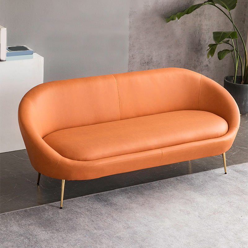 Faux Leather Sofa Mid Century Modern 30.31" High Curved Sofa Orange Clearhalo 'furn' 'furn_sofas' 'Furniture' 'furniture_sofas' 'kitchen' 'kitchen_sofas' 'Living Room Furniture' 'Sofa' 'sofas' 4657412