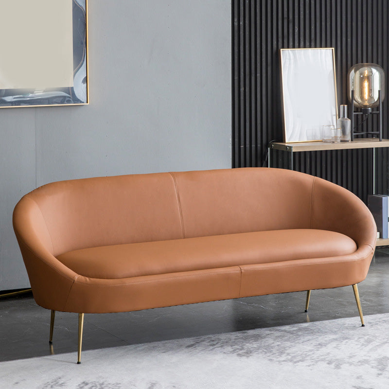 Faux Leather Sofa Mid Century Modern 30.31" High Curved Sofa Orange Yellow Clearhalo 'furn' 'furn_sofas' 'Furniture' 'furniture_sofas' 'kitchen' 'kitchen_sofas' 'Living Room Furniture' 'Sofa' 'sofas' 4657415