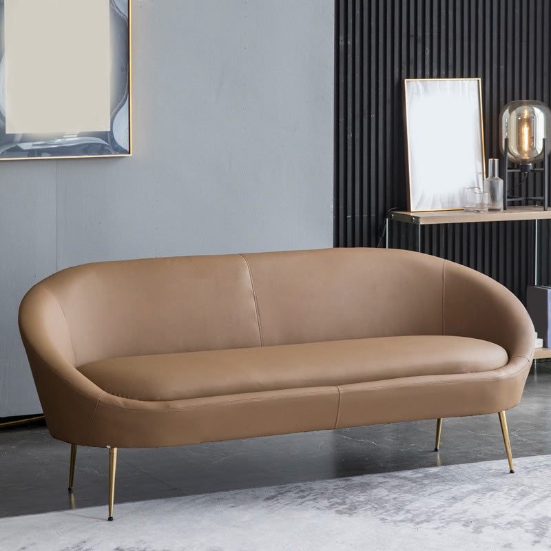 Faux Leather Sofa Mid Century Modern 30.31" High Curved Sofa Brown Clearhalo 'furn' 'furn_sofas' 'Furniture' 'furniture_sofas' 'kitchen' 'kitchen_sofas' 'Living Room Furniture' 'Sofa' 'sofas' 4657424