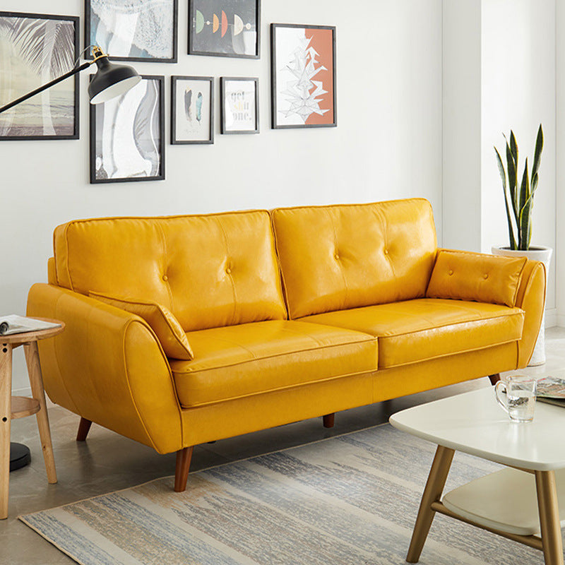 Faux Leather Sofa Flared Arm Button-tufted Loose Back Sofa for Living Room 73"L x 33"W x 33.5"H Yellow Clearhalo 'furn' 'furn_sofas' 'Furniture' 'furniture_sofas' 'kitchen' 'kitchen_sofas' 'Living Room Furniture' 'Sofa' 'sofas' 4657563