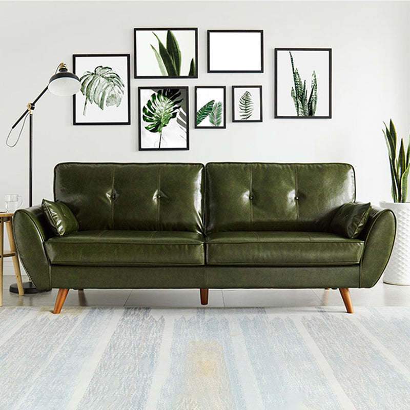 Faux Leather Sofa Flared Arm Button-tufted Loose Back Sofa for Living Room 73"L x 33"W x 33.5"H Green Clearhalo 'furn' 'furn_sofas' 'Furniture' 'furniture_sofas' 'kitchen' 'kitchen_sofas' 'Living Room Furniture' 'Sofa' 'sofas' 4657568