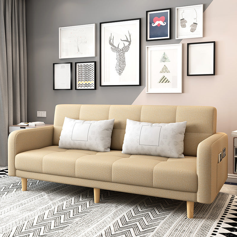 Modern Square Arm Sofa Convertible Wood Legs Biscuit Back Sofa Beige Clearhalo 'Furniture' 'furniture_sofas' 'kitchen' 'kitchen_sofas' 'Living Room Furniture' 'Sofa' 'sofas' 4657581