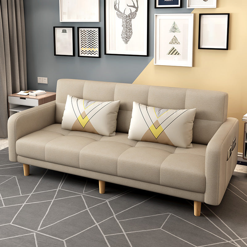 Modern Square Arm Sofa Convertible Wood Legs Biscuit Back Sofa Apricot Clearhalo 'Furniture' 'furniture_sofas' 'kitchen' 'kitchen_sofas' 'Living Room Furniture' 'Sofa' 'sofas' 4657584