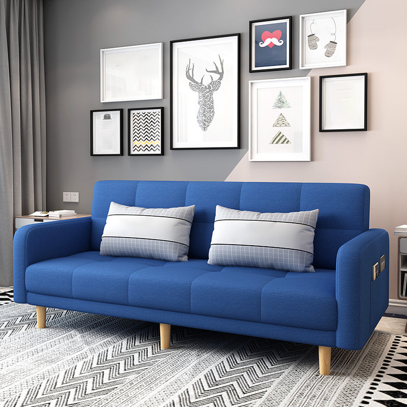 Modern Square Arm Sofa Convertible Wood Legs Biscuit Back Sofa Dark Blue Clearhalo 'Furniture' 'furniture_sofas' 'kitchen' 'kitchen_sofas' 'Living Room Furniture' 'Sofa' 'sofas' 4657586