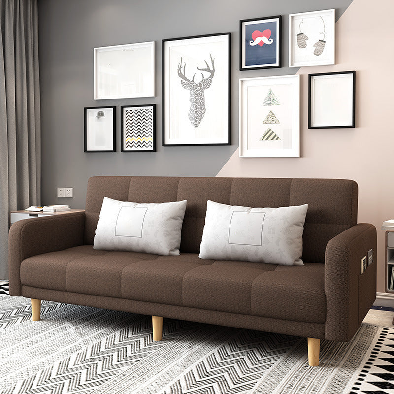 Modern Square Arm Sofa Convertible Wood Legs Biscuit Back Sofa Brown Clearhalo 'Furniture' 'furniture_sofas' 'kitchen' 'kitchen_sofas' 'Living Room Furniture' 'Sofa' 'sofas' 4657588
