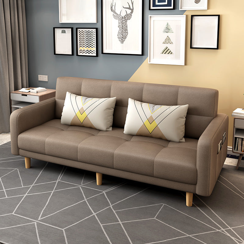 Modern Square Arm Sofa Convertible Wood Legs Biscuit Back Sofa Light Brown Clearhalo 'Furniture' 'furniture_sofas' 'kitchen' 'kitchen_sofas' 'Living Room Furniture' 'Sofa' 'sofas' 4657594