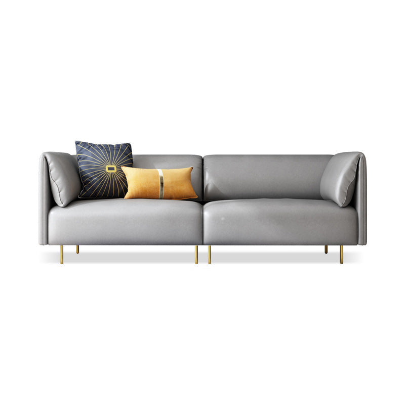 Pillow Top Arm Sofa Modernism Faux Leather 28.35-In High Sofa 96.5"L x 33.5"W x 28"H Grey Clearhalo 'furn' 'furn_sofas' 'Furniture' 'furniture_sofas' 'kitchen' 'kitchen_sofas' 'Living Room Furniture' 'Sofa' 'sofas' 4657663