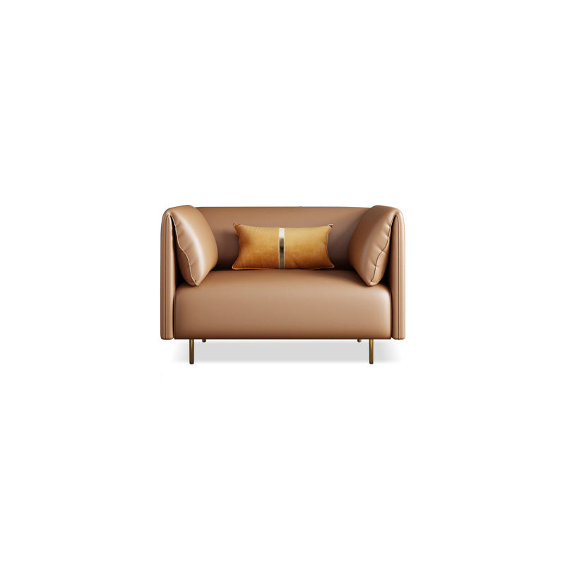 Pillow Top Arm Sofa Modernism Faux Leather 28.35-In High Sofa 37"L x 33.5"W x 28"H Brown Clearhalo 'furn' 'furn_sofas' 'Furniture' 'furniture_sofas' 'kitchen' 'kitchen_sofas' 'Living Room Furniture' 'Sofa' 'sofas' 4657679
