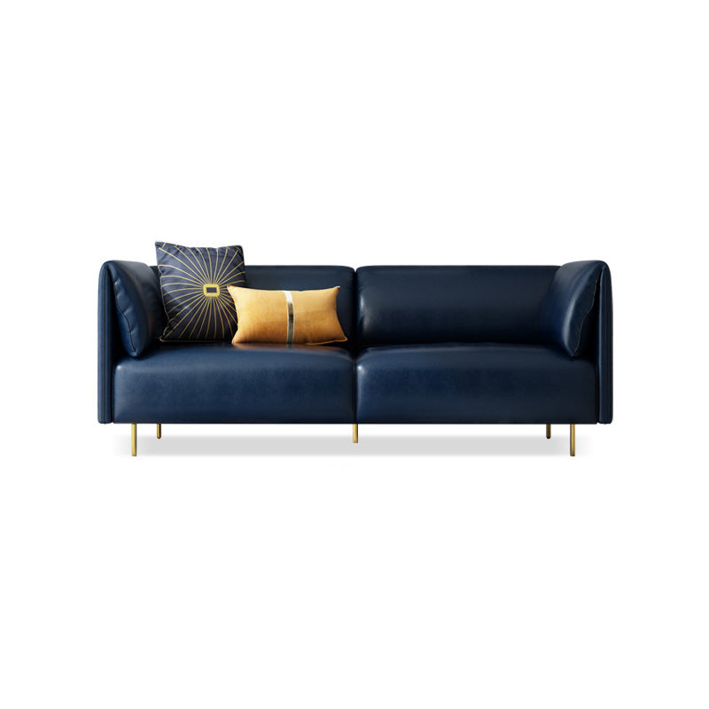 Pillow Top Arm Sofa Modernism Faux Leather 28.35-In High Sofa 81"L x 33.5"W x 28"H Dark Blue Clearhalo 'furn' 'furn_sofas' 'Furniture' 'furniture_sofas' 'kitchen' 'kitchen_sofas' 'Living Room Furniture' 'Sofa' 'sofas' 4657680