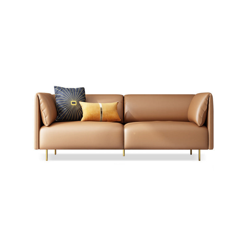 Pillow Top Arm Sofa Modernism Faux Leather 28.35-In High Sofa 59"L x 33.5"W x 28"H Brown Clearhalo 'furn' 'furn_sofas' 'Furniture' 'furniture_sofas' 'kitchen' 'kitchen_sofas' 'Living Room Furniture' 'Sofa' 'sofas' 4657681