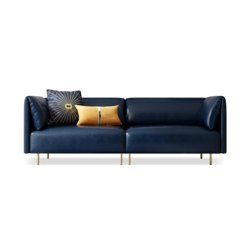 Pillow Top Arm Sofa Modernism Faux Leather 28.35-In High Sofa 96.5"L x 33.5"W x 28"H Dark Blue Clearhalo 'furn' 'furn_sofas' 'Furniture' 'furniture_sofas' 'kitchen' 'kitchen_sofas' 'Living Room Furniture' 'Sofa' 'sofas' 4657682