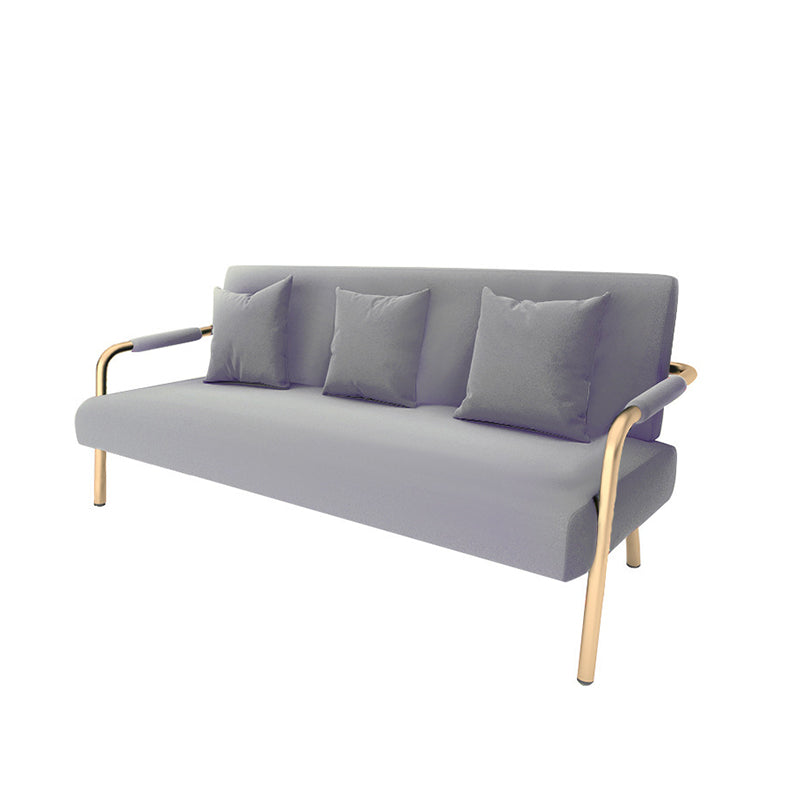 Modern Macaroon Velvet Sofa Tuxedo Arm Standard Tight Back Sofa 47"L x 23"W x 28"H Grey Without Slipcover Clearhalo 'furn' 'furn_sofas' 'Furniture' 'furniture_sofas' 'kitchen' 'kitchen_sofas' 'Living Room Furniture' 'Sofa' 'sofas' 4657706