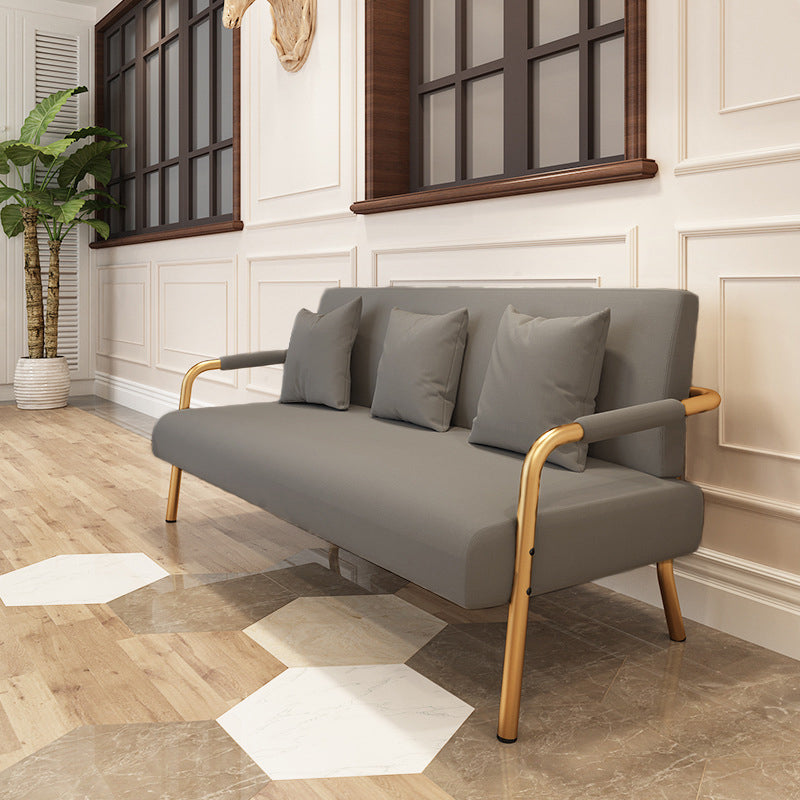 Modern Macaroon Velvet Sofa Tuxedo Arm Standard Tight Back Sofa 67"L x 23"W x 28"H Grey Clearhalo 'furn' 'furn_sofas' 'Furniture' 'furniture_sofas' 'kitchen' 'kitchen_sofas' 'Living Room Furniture' 'Sofa' 'sofas' 4657709