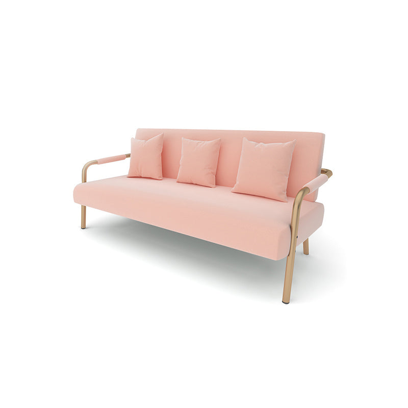 Modern Macaroon Velvet Sofa Tuxedo Arm Standard Tight Back Sofa Pink Without Slipcover Clearhalo 'furn' 'furn_sofas' 'Furniture' 'furniture_sofas' 'kitchen' 'kitchen_sofas' 'Living Room Furniture' 'Sofa' 'sofas' 4657713