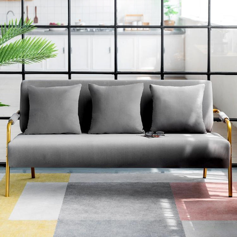 Modern Macaroon Velvet Sofa Tuxedo Arm Standard Tight Back Sofa 59"L x 23"W x 28"H Grey Clearhalo 'furn' 'furn_sofas' 'Furniture' 'furniture_sofas' 'kitchen' 'kitchen_sofas' 'Living Room Furniture' 'Sofa' 'sofas' 4657714