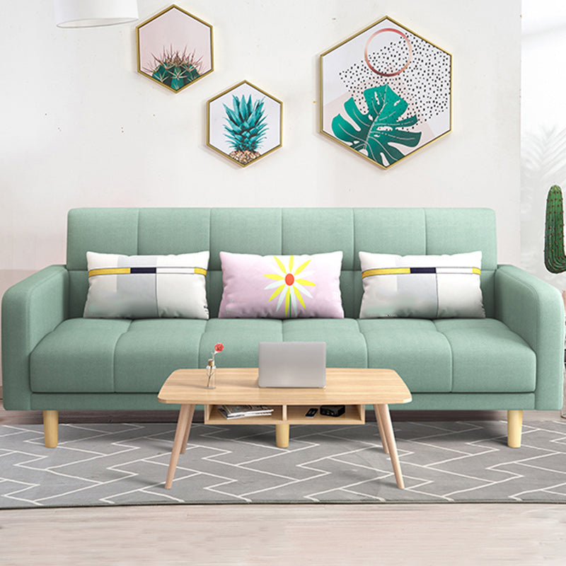 Biscuit Back Square Arm Modern Sleeper with Foldable Convertible Sleeper 67"L x 24"W x 31"H Light Green Linen Blend Clearhalo 'furn' 'furn_sofas' 'Furniture' 'furniture_sofas' 'kitchen' 'kitchen_sofas' 'Living Room Furniture' 'Sofa' 'sofas' 4657725