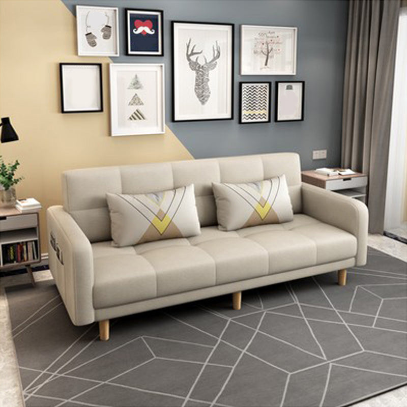 Biscuit Back Square Arm Modern Sleeper with Foldable Convertible Sleeper Off-White Faux Leather Clearhalo 'furn' 'furn_sofas' 'Furniture' 'furniture_sofas' 'kitchen' 'kitchen_sofas' 'Living Room Furniture' 'Sofa' 'sofas' 4657726