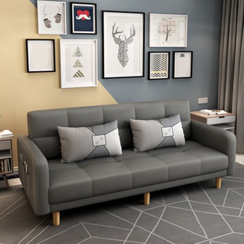 Biscuit Back Square Arm Modern Sleeper with Foldable Convertible Sleeper Dark Gray Faux Leather Clearhalo 'furn' 'furn_sofas' 'Furniture' 'furniture_sofas' 'kitchen' 'kitchen_sofas' 'Living Room Furniture' 'Sofa' 'sofas' 4657731