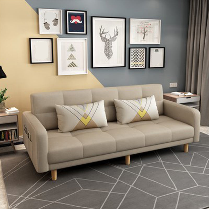 Biscuit Back Square Arm Modern Sleeper with Foldable Convertible Sleeper Beige Faux Leather Clearhalo 'furn' 'furn_sofas' 'Furniture' 'furniture_sofas' 'kitchen' 'kitchen_sofas' 'Living Room Furniture' 'Sofa' 'sofas' 4657737