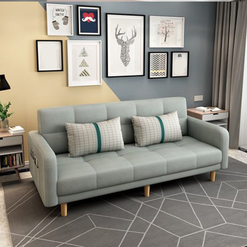 Biscuit Back Square Arm Modern Sleeper with Foldable Convertible Sleeper Light Green Faux Leather Clearhalo 'furn' 'furn_sofas' 'Furniture' 'furniture_sofas' 'kitchen' 'kitchen_sofas' 'Living Room Furniture' 'Sofa' 'sofas' 4657741