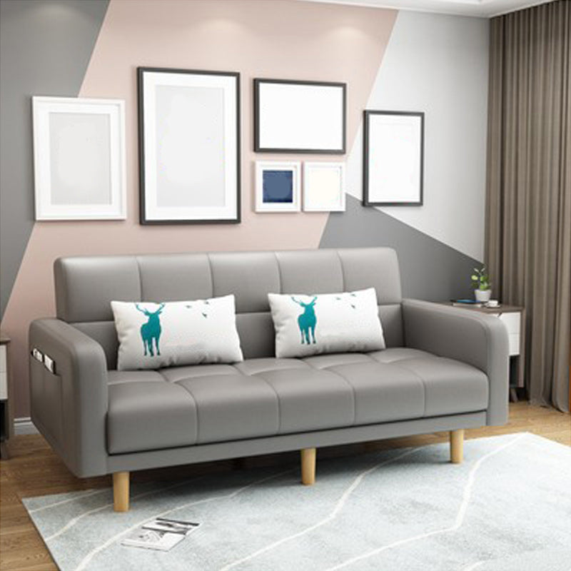 Biscuit Back Square Arm Modern Sleeper with Foldable Convertible Sleeper Silver Gray Faux Leather Clearhalo 'furn' 'furn_sofas' 'Furniture' 'furniture_sofas' 'kitchen' 'kitchen_sofas' 'Living Room Furniture' 'Sofa' 'sofas' 4657745