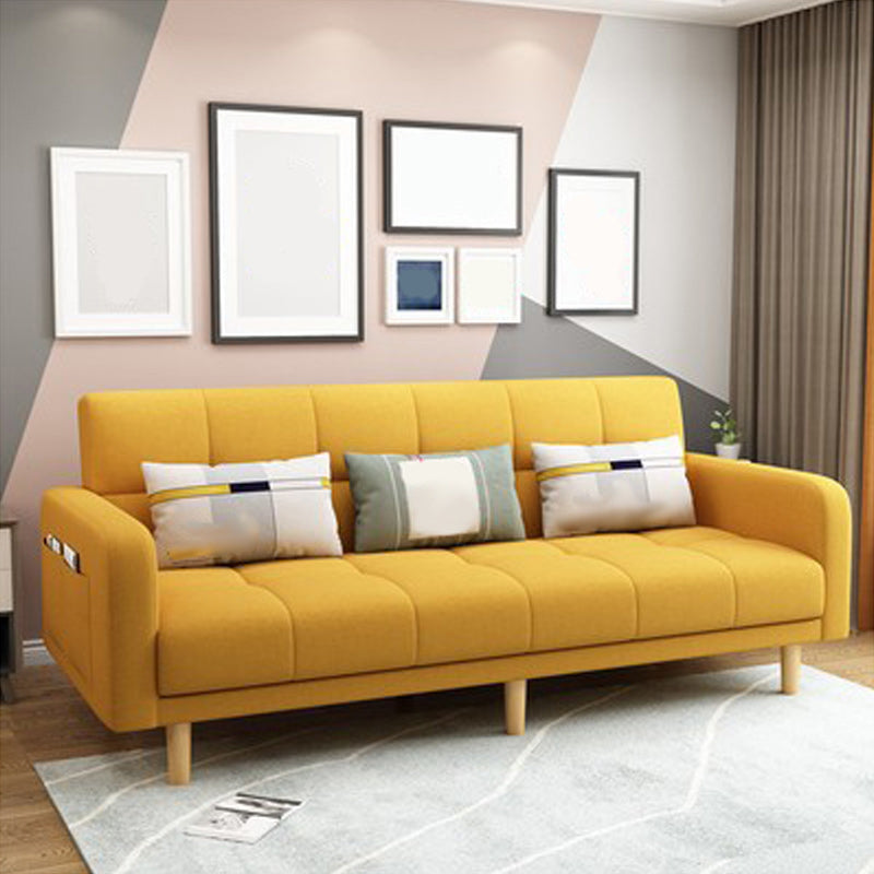 Biscuit Back Square Arm Modern Sleeper with Foldable Convertible Sleeper Lemon Yellow Linen Blend Clearhalo 'furn' 'furn_sofas' 'Furniture' 'furniture_sofas' 'kitchen' 'kitchen_sofas' 'Living Room Furniture' 'Sofa' 'sofas' 4657747