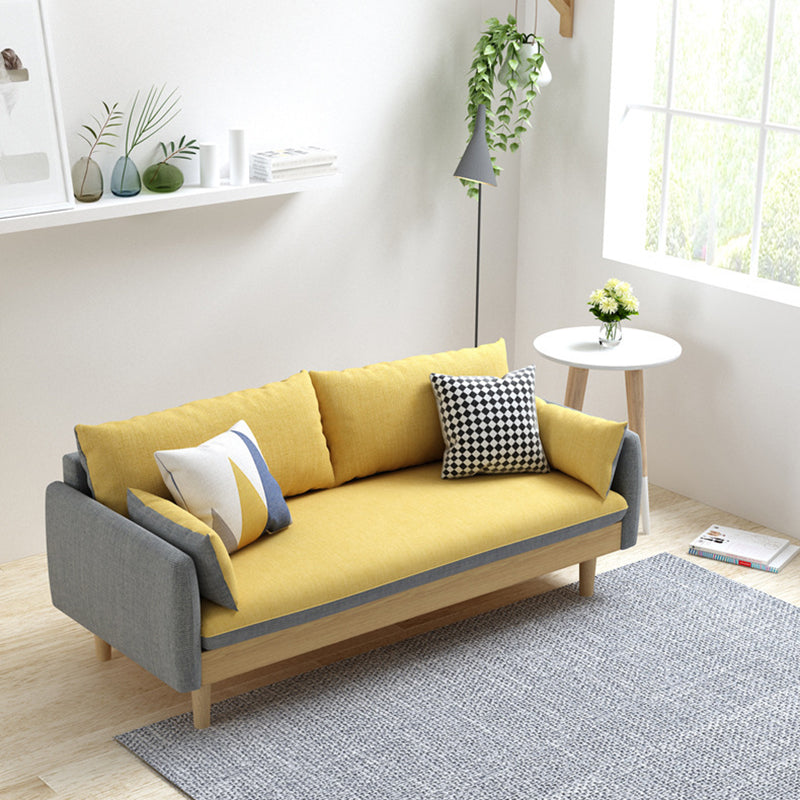 Matte Finish Square Arm Sofa Cotton Linen Sofa for Bonus Room Apartment Yellow Latex Clearhalo 'furn' 'furn_sofas' 'Furniture' 'furniture_sofas' 'kitchen' 'kitchen_sofas' 'Living Room Furniture' 'Sofa' 'sofas' 4657842
