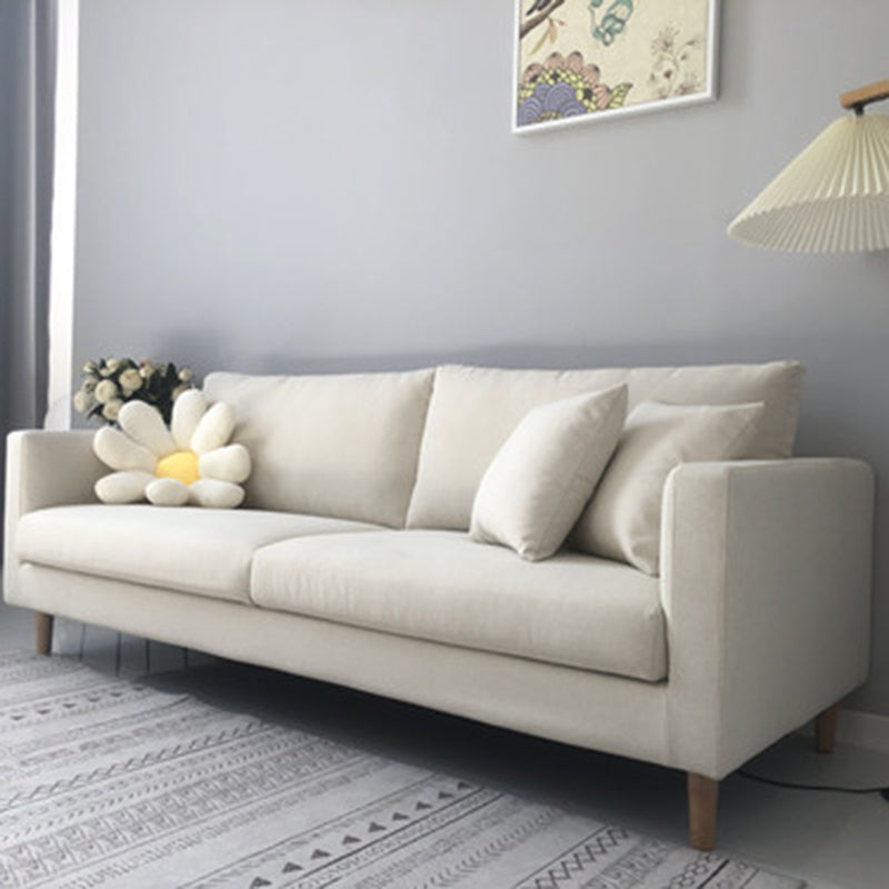 Contemporary Linen Tuxedo Arm Standard Sofa with Loose Back for Living Room Off-White Clearhalo 'furn' 'furn_sofas' 'Furniture' 'furniture_sofas' 'kitchen' 'kitchen_sofas' 'Living Room Furniture' 'Sofa' 'sofas' 4657862