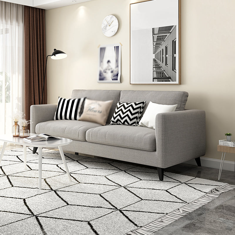 Contemporary Linen Tuxedo Arm Standard Sofa with Loose Back for Living Room 87"L x 33.5"W x 35.5"H Light Gray Sponge Clearhalo 'furn' 'furn_sofas' 'Furniture' 'furniture_sofas' 'kitchen' 'kitchen_sofas' 'Living Room Furniture' 'Sofa' 'sofas' 4657875