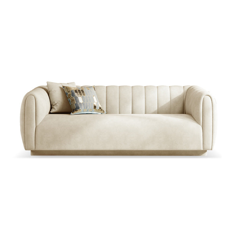 Nordic Sewn Pillow Back Sofa 31.5" High Velvet Tuxedo Arm Sofa Off-White Clearhalo 'furn' 'furn_sofas' 'Furniture' 'furniture_sofas' 'kitchen' 'kitchen_sofas' 'Living Room Furniture' 'Sofa' 'sofas' 4657884