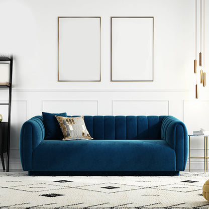 Nordic Sewn Pillow Back Sofa 31.5" High Velvet Tuxedo Arm Sofa Dark Blue Clearhalo 'furn' 'furn_sofas' 'Furniture' 'furniture_sofas' 'kitchen' 'kitchen_sofas' 'Living Room Furniture' 'Sofa' 'sofas' 4657888