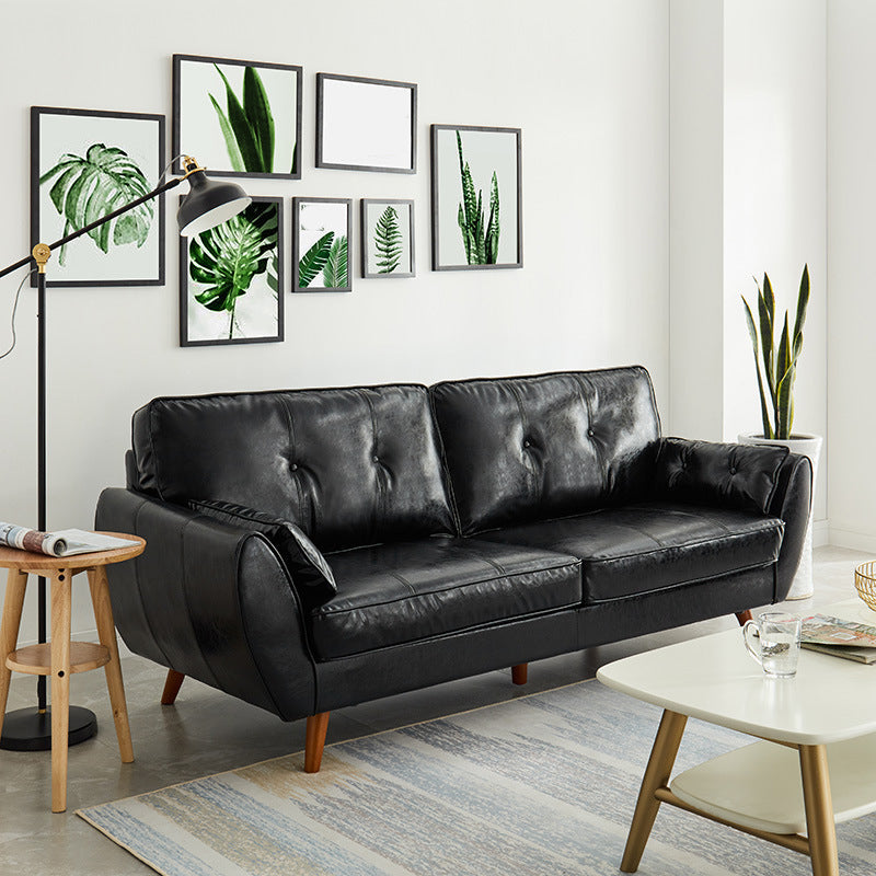 Modern Leather Sofa Flared Arm Button-tufted Loose Back Sofa for Living Room Bedroom 57"L x 33"W x 33.5"H Black Clearhalo 'furn' 'furn_sofas' 'Furniture' 'furniture_sofas' 'kitchen' 'kitchen_sofas' 'Living Room Furniture' 'Sofa' 'sofas' 4657971