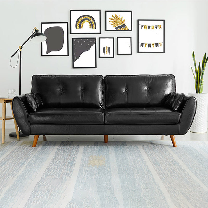 Modern Leather Sofa Flared Arm Button-tufted Loose Back Sofa for Living Room Bedroom 73"L x 33"W x 33.5"H Black Clearhalo 'furn' 'furn_sofas' 'Furniture' 'furniture_sofas' 'kitchen' 'kitchen_sofas' 'Living Room Furniture' 'Sofa' 'sofas' 4657977