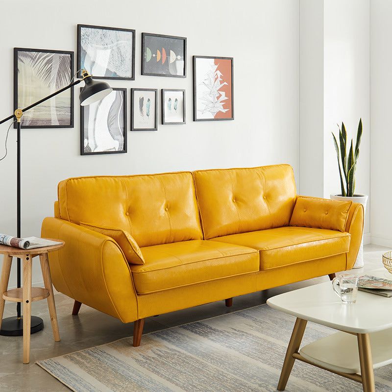 Modern Leather Sofa Flared Arm Button-tufted Loose Back Sofa for Living Room Bedroom 57"L x 33"W x 33.5"H Yellow Clearhalo 'furn' 'furn_sofas' 'Furniture' 'furniture_sofas' 'kitchen' 'kitchen_sofas' 'Living Room Furniture' 'Sofa' 'sofas' 4657979