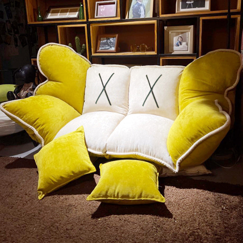 Contemporary Fabric Convertible Sleeper Sofa 19.69"High Biscuit Back Armless Sofa Yellow White Clearhalo 'furn' 'furn_sofas' 'Furniture' 'furniture_sofas' 'kitchen' 'kitchen_sofas' 'Living Room Furniture' 'Sofa' 'sofas' 4658018