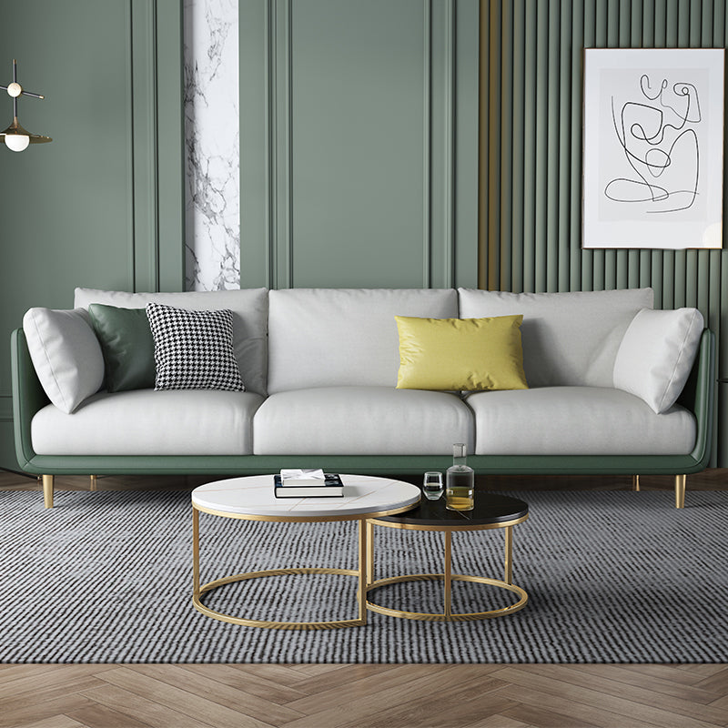 Modern Faux Leather Tuxedo Arm Sofa with Loose Back for Living Room, Water Proof White Green Clearhalo 'furn' 'furn_sofas' 'Furniture' 'furniture_sofas' 'kitchen' 'kitchen_sofas' 'Living Room Furniture' 'Sofa' 'sofas' 4658065