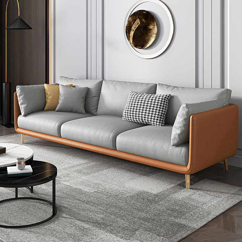 Modern Faux Leather Tuxedo Arm Sofa with Loose Back for Living Room, Water Proof Grey Orange Clearhalo 'furn' 'furn_sofas' 'Furniture' 'furniture_sofas' 'kitchen' 'kitchen_sofas' 'Living Room Furniture' 'Sofa' 'sofas' 4658066