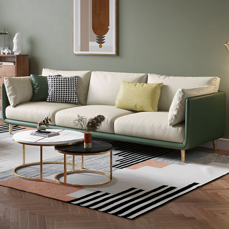 Modern Faux Leather Tuxedo Arm Sofa with Loose Back for Living Room, Water Proof Green Grey Clearhalo 'furn' 'furn_sofas' 'Furniture' 'furniture_sofas' 'kitchen' 'kitchen_sofas' 'Living Room Furniture' 'Sofa' 'sofas' 4658067