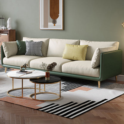 Modern Faux Leather Tuxedo Arm Sofa with Loose Back for Living Room, Water Proof Green Grey Clearhalo 'furn' 'furn_sofas' 'Furniture' 'furniture_sofas' 'kitchen' 'kitchen_sofas' 'Living Room Furniture' 'Sofa' 'sofas' 4658067