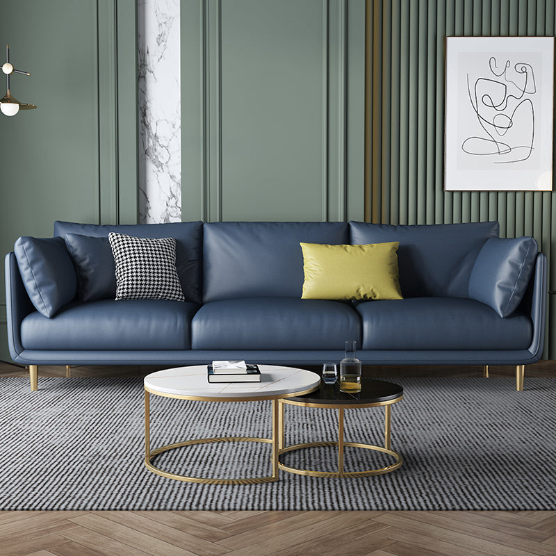 Modern Faux Leather Tuxedo Arm Sofa with Loose Back for Living Room, Water Proof Dark Blue Clearhalo 'furn' 'furn_sofas' 'Furniture' 'furniture_sofas' 'kitchen' 'kitchen_sofas' 'Living Room Furniture' 'Sofa' 'sofas' 4658068