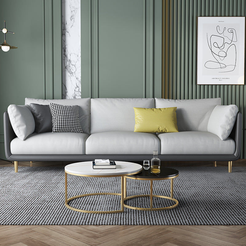 Modern Faux Leather Tuxedo Arm Sofa with Loose Back for Living Room, Water Proof Dark Gray-White Clearhalo 'furn' 'furn_sofas' 'Furniture' 'furniture_sofas' 'kitchen' 'kitchen_sofas' 'Living Room Furniture' 'Sofa' 'sofas' 4658071