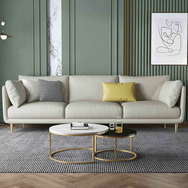 Modern Faux Leather Tuxedo Arm Sofa with Loose Back for Living Room, Water Proof Beige Clearhalo 'furn' 'furn_sofas' 'Furniture' 'furniture_sofas' 'kitchen' 'kitchen_sofas' 'Living Room Furniture' 'Sofa' 'sofas' 4658073