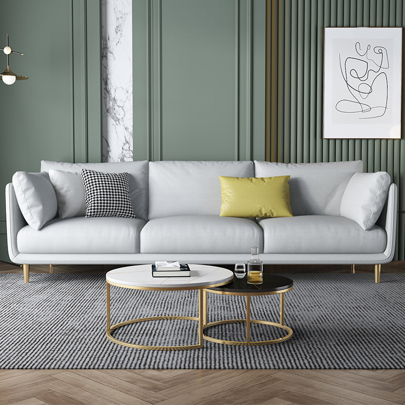 Modern Faux Leather Tuxedo Arm Sofa with Loose Back for Living Room, Water Proof Light Blue Clearhalo 'furn' 'furn_sofas' 'Furniture' 'furniture_sofas' 'kitchen' 'kitchen_sofas' 'Living Room Furniture' 'Sofa' 'sofas' 4658080