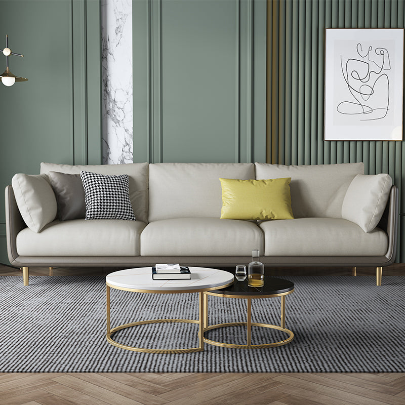 Modern Faux Leather Tuxedo Arm Sofa with Loose Back for Living Room, Water Proof Coffee-Yellow Clearhalo 'furn' 'furn_sofas' 'Furniture' 'furniture_sofas' 'kitchen' 'kitchen_sofas' 'Living Room Furniture' 'Sofa' 'sofas' 4658082